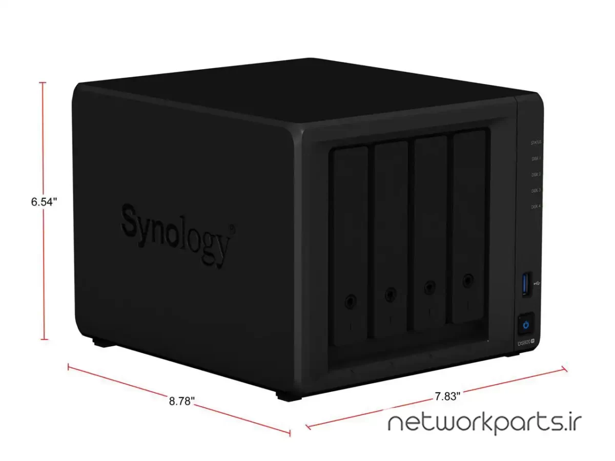 ذخیره ساز تحت شبکه (NAS) سینولوژی (Synology) مدل DS920+ بدون هارد درایو دارای 4GB حافظه رم