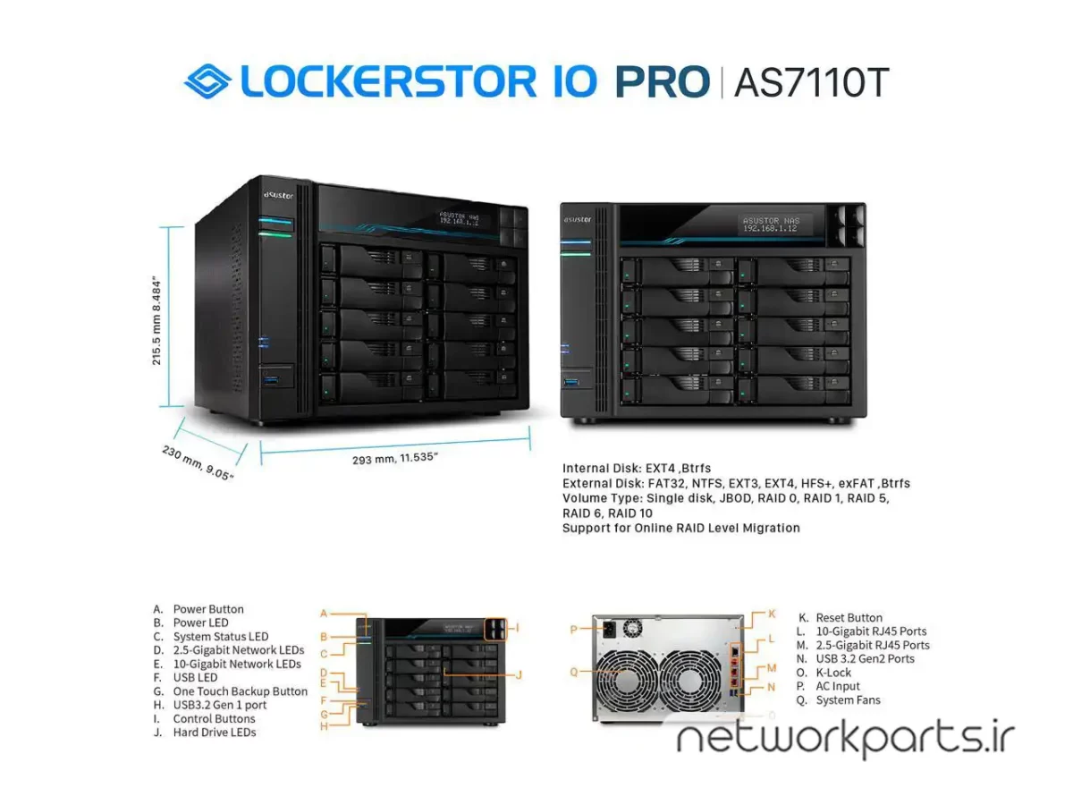 ذخیره ساز تحت شبکه (NAS) اسستور (Asustor) مدل AS7110T بدون هارد درایو دارای 8GB حافظه رم