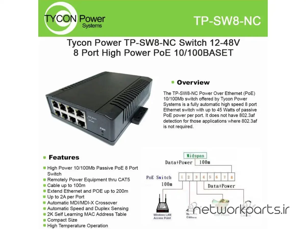 سوییچ تایکون (Tycon) مدل TP-SW8-NC دارای 8 پورت