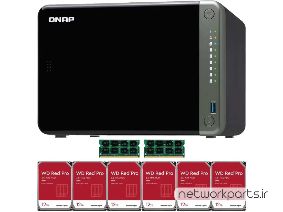 ذخیره ساز تحت شبکه (NAS) کیونپ (Qnap) مدل TS-653D دارای 72TB (6x 12TB) هارد درایو و 8GB حافظه رم