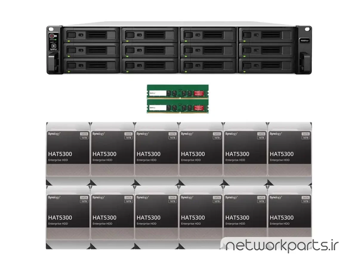 ذخیره ساز تحت شبکه (NAS) سینولوژی (Synology) مدل RS3621XS+ دارای 192TB (12x 16TB) هارد درایو و 16GB حافظه رم