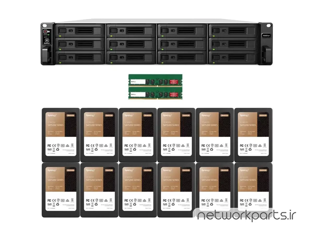 ذخیره ساز تحت شبکه (NAS) سینولوژی (Synology) مدل RS3621XS+ دارای 46.08TB (12x 3.84TB) هارد درایو و 16GB حافظه رم
