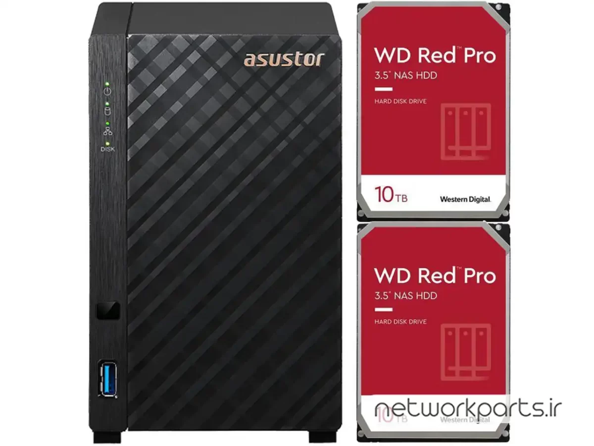 ذخیره ساز تحت شبکه (NAS) اسستور (Asustor) مدل AS1102T دارای 20TB (2x 10TB) هارد درایو و 1GB حافظه رم