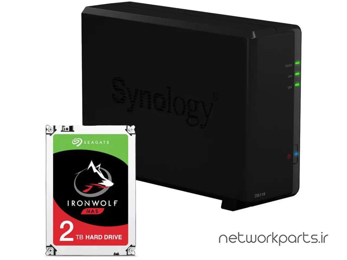 ذخیره ساز تحت شبکه (NAS) سینولوژی (Synology) مدل DS118 دارای 2TB هارد درایو و 1GB حافظه رم
