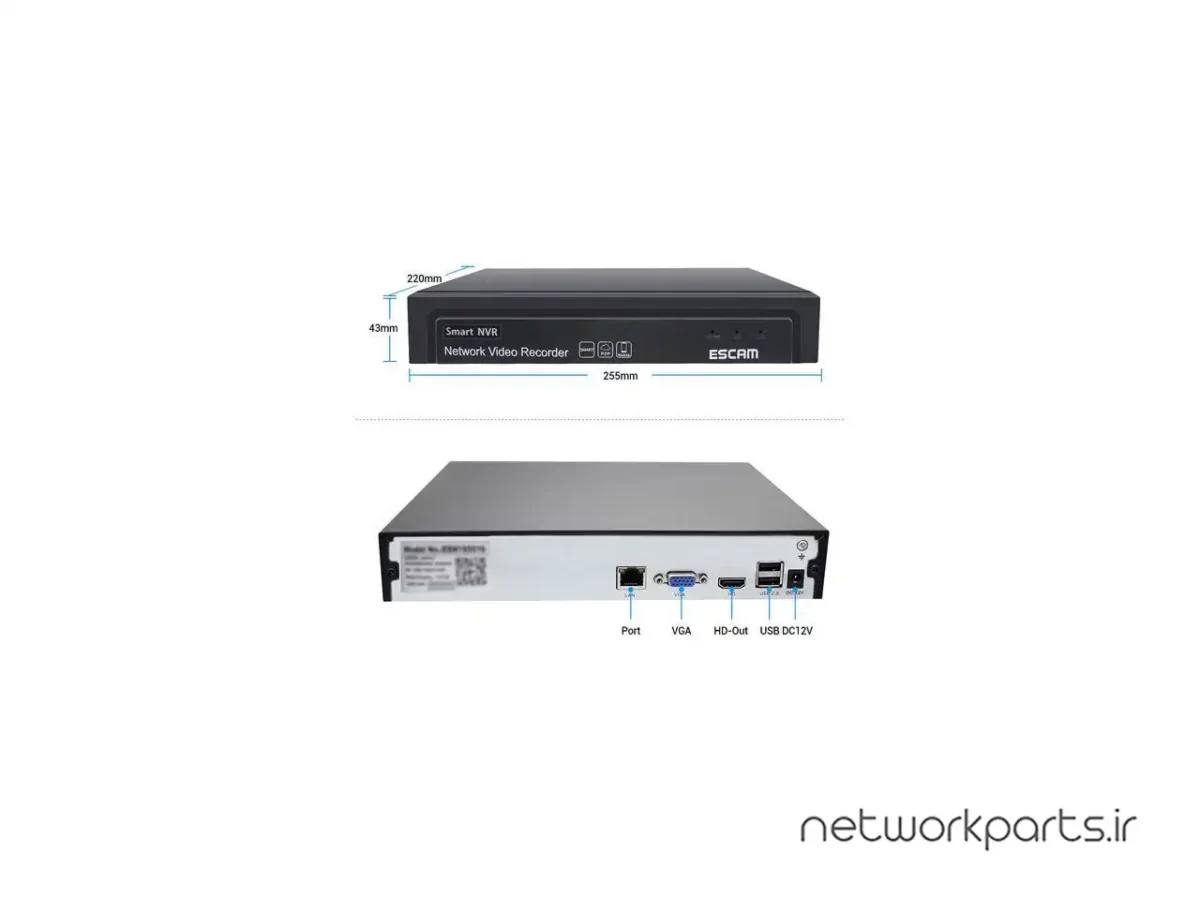 ضبط کننده ویدیویی NVR ESCAM پشتیبانی از 16 کانال مدل K716