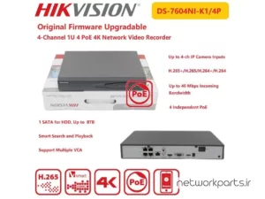 ضبط کننده ویدیویی NVR هایک ویژن (Hikvision) پشتیبانی از 4 کانال مدل DS-7604NI-K1/4P