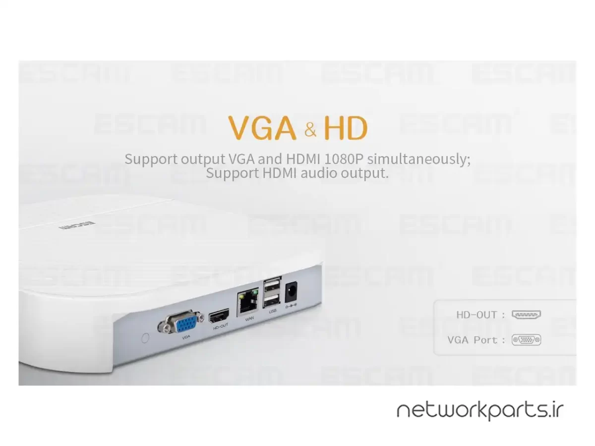 ضبط کننده ویدیویی NVR ESCAM پشتیبانی از 4 کانال مدل PVR204