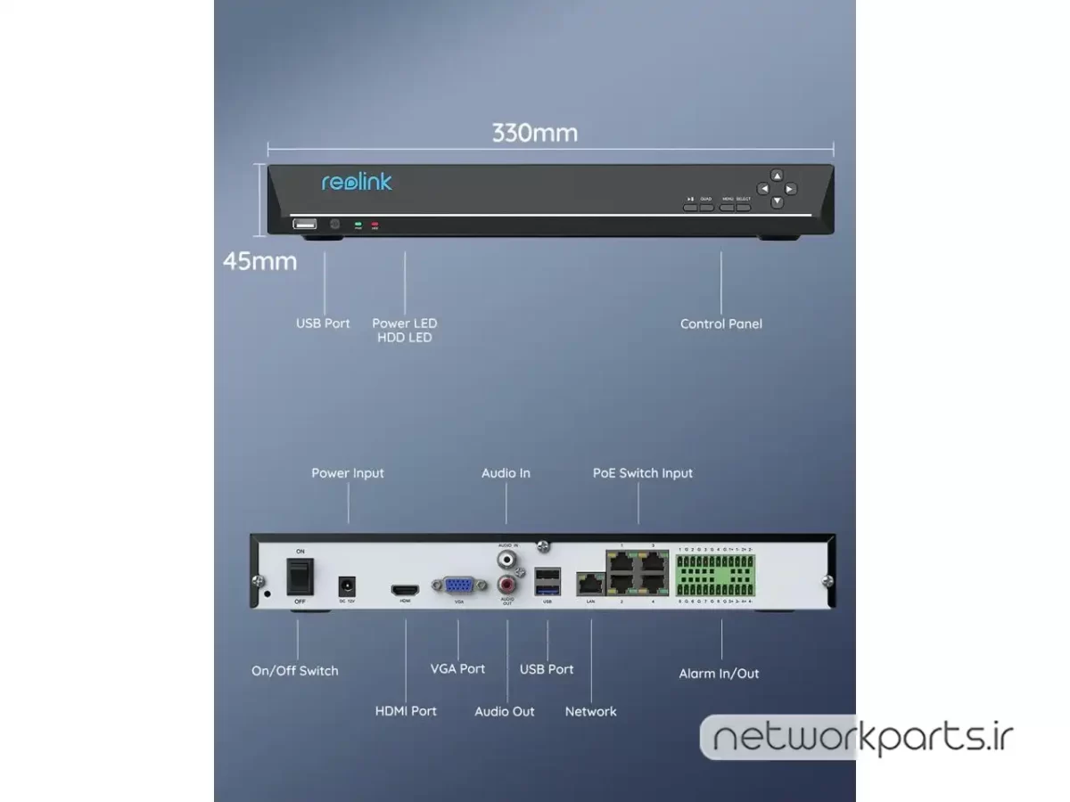 ضبط کننده ویدیویی NVR ریولینک (Reolink) پشتیبانی از 36 کانال مدل RLN36