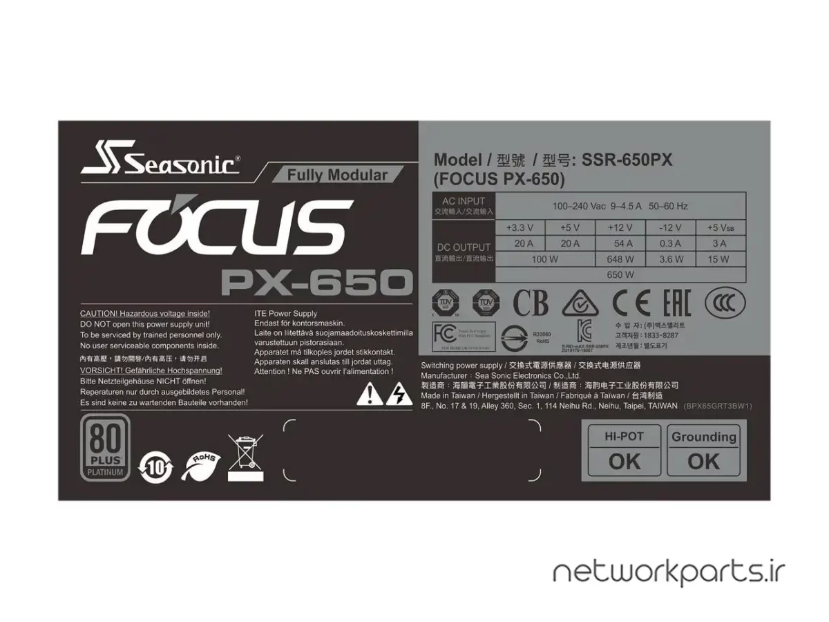 Seasonic FOCUS PX-650, 650W 80+ Platinum Full-Modular, Fan Control in Fanless, Silent, and Cooling Mode, 10 Year Warranty, Perfect Power Supply for Gaming and Various Application, SSR-650PX.