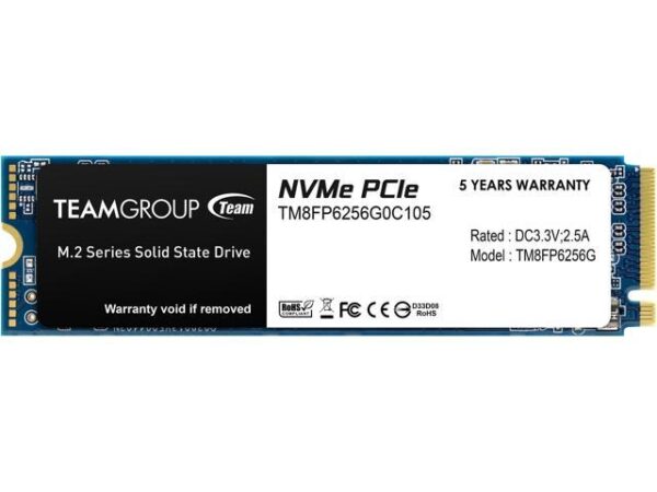 هارد درایو اس اس دی (SSD) تیم گروپ (Team Group) مدل TM8FP6256G0C101 ظرفیت 256 گیگابایت فرم فاکتور M.2-2280 رابط NVMe