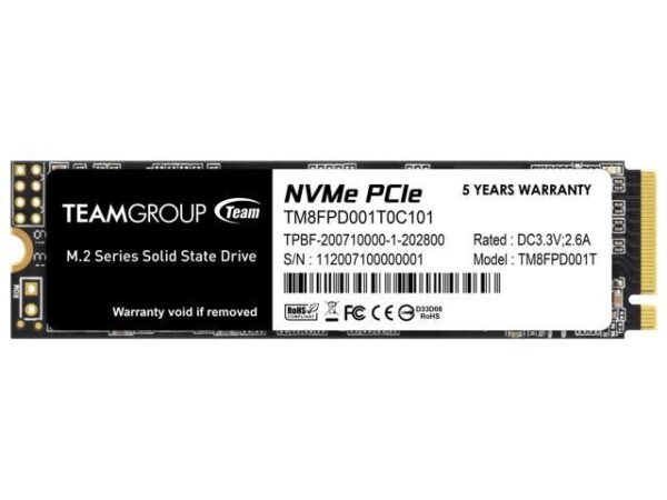 هارد درایو اس اس دی (SSD) تیم گروپ (Team Group) مدل TM8FPD001T0C101 ظرفیت 1 ترابایت فرم فاکتور M.2-2280 رابط NVMe