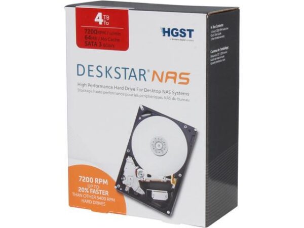 هارد دیسک درایو اینترنال اچ جی اس تی (HGST) مدل H3IKNAS40003272SN ظرفیت 4 ترابایت سرعت 7200RPM رابط SATA