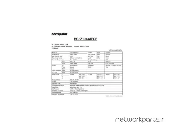 دوربین مدار بسته آنالوگ (Analog) کامپیوتر گنز (Computar Ganz) مدل HG3Z1014AFCS
