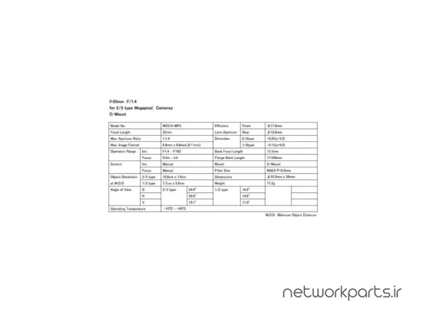 دوربین مدار بسته آنالوگ (Analog) کامپیوتر گنز (Computar Ganz) مدل M2514-MP2