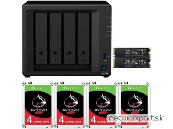 ذخیره ساز تحت شبکه (NAS) سینولوژی (Synology) مدل DS420+ دارای 16TB (4x 4TB) هارد درایو و 2GB حافظه رم
