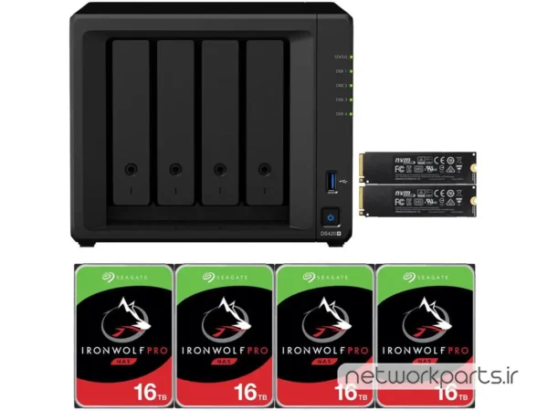 ذخیره ساز تحت شبکه (NAS) سینولوژی (Synology) مدل DS420+ دارای 64TB (4x 16TB) هارد درایو و 2GB حافظه رم