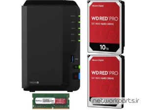 ذخیره ساز تحت شبکه (NAS) سینولوژی (Synology) مدل DS220+ دارای 20TB (2x 10TB) هارد درایو و 6GB حافظه رم