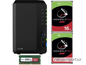 ذخیره ساز تحت شبکه (NAS) سینولوژی (Synology) مدل DS220+ دارای 32TB (2x 16TB) هارد درایو و 6GB حافظه رم