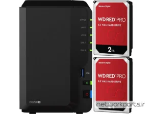 ذخیره ساز تحت شبکه (NAS) سینولوژی (Synology) مدل DS220+ دارای 4TB (2x 2TB) هارد درایو و 2GB حافظه رم