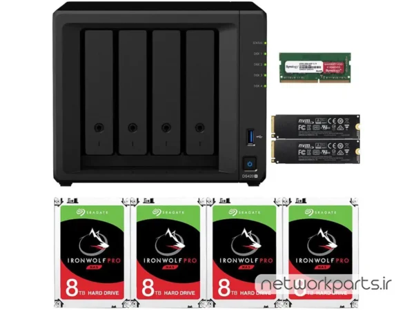 ذخیره ساز تحت شبکه (NAS) سینولوژی (Synology) مدل DS420+ دارای 32TB (4x 8TB) هارد درایو و 6GB حافظه رم