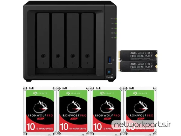 ذخیره ساز تحت شبکه (NAS) سینولوژی (Synology) مدل DS420+ دارای 40TB (4x 10TB) هارد درایو و 2GB حافظه رم