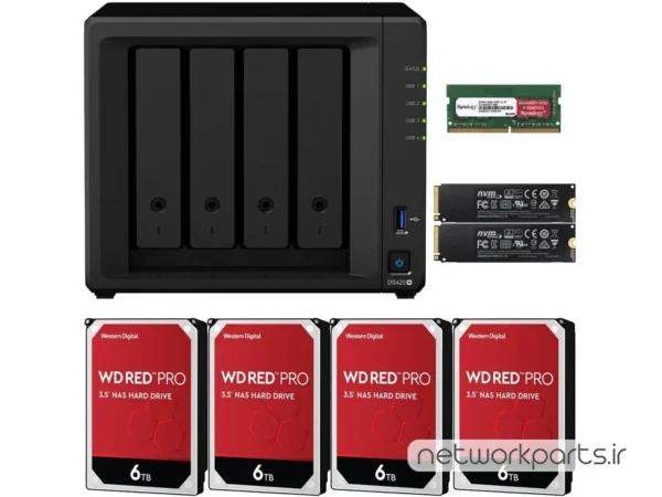 ذخیره ساز تحت شبکه (NAS) سینولوژی (Synology) مدل DS420+ دارای 24TB (4x 6TB) هارد درایو و 6GB حافظه رم