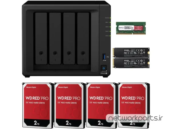 ذخیره ساز تحت شبکه (NAS) سینولوژی (Synology) مدل DS420+ دارای 8TB (4x 2TB) هارد درایو و 6GB حافظه رم