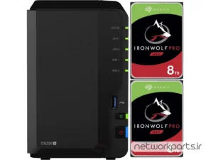 ذخیره ساز تحت شبکه (NAS) سینولوژی (Synology) مدل DS220+ دارای 16TB (2x 8TB) هارد درایو و 2GB حافظه رم
