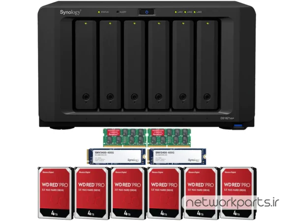 ذخیره ساز تحت شبکه (NAS) سینولوژی (Synology) مدل DS1621XS+ دارای 24TB (6x 4TB) هارد درایو و 32GB حافظه رم