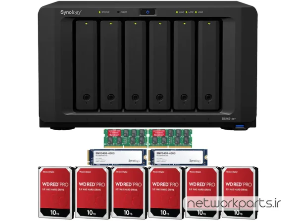 ذخیره ساز تحت شبکه (NAS) سینولوژی (Synology) مدل DS1621XS+ دارای 60TB (6x 10TB) هارد درایو و 32GB حافظه رم