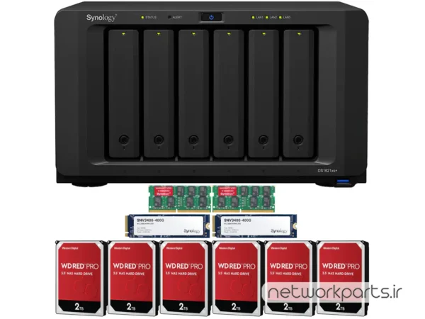 ذخیره ساز تحت شبکه (NAS) سینولوژی (Synology) مدل DS1621XS+ دارای 12TB (6x 2TB) هارد درایو و 32GB حافظه رم