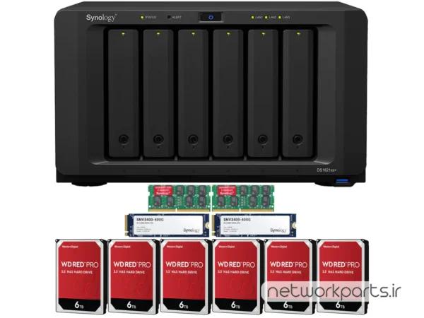 ذخیره ساز تحت شبکه (NAS) سینولوژی (Synology) مدل DS1621XS+ دارای 36TB (6x 6TB) هارد درایو و 32GB حافظه رم