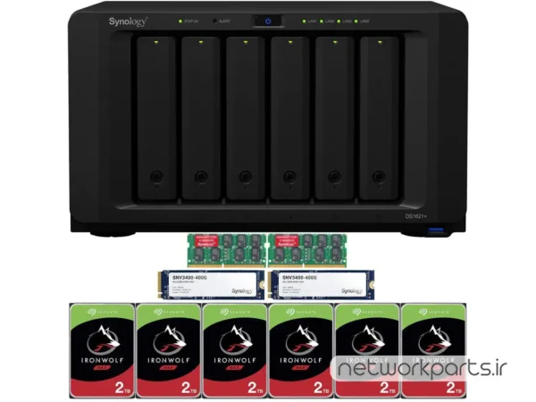 ذخیره ساز تحت شبکه (NAS) سینولوژی (Synology) مدل DS1621+ دارای 12TB (6x 2TB) هارد درایو و 32GB حافظه رم