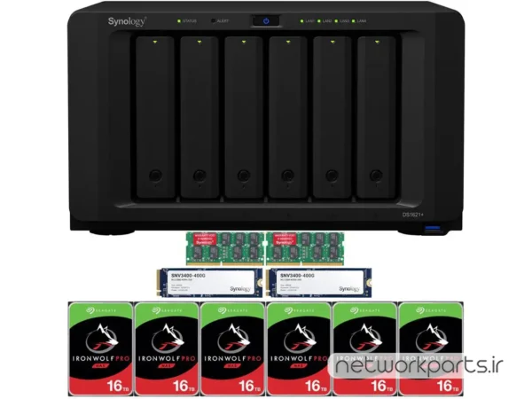 ذخیره ساز تحت شبکه (NAS) سینولوژی (Synology) مدل DS1621+ دارای 96TB (6x 16TB) هارد درایو و 32GB حافظه رم