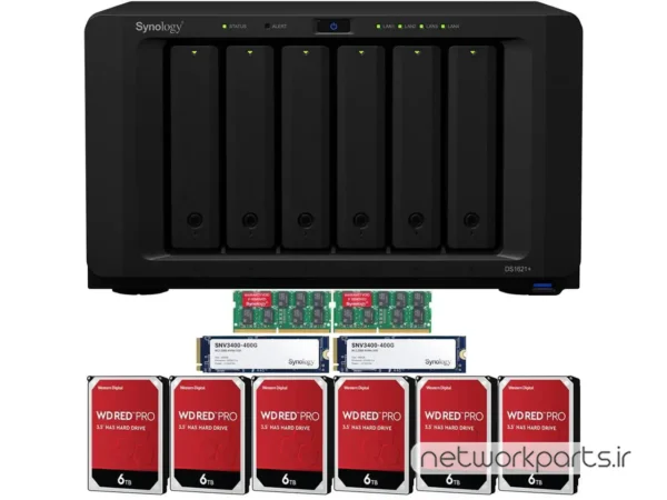 ذخیره ساز تحت شبکه (NAS) سینولوژی (Synology) مدل DS1621+ دارای 36TB (6x 6TB) هارد درایو و 8GB حافظه رم