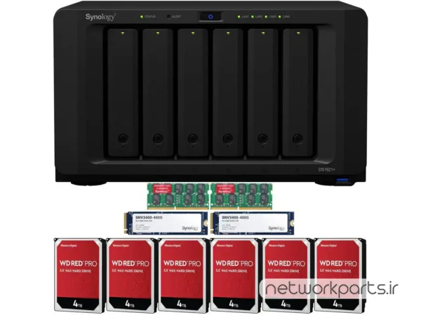 ذخیره ساز تحت شبکه (NAS) سینولوژی (Synology) مدل DS1621+ دارای 24TB (6x 4TB) هارد درایو و 32GB حافظه رم