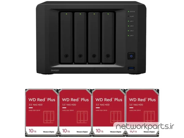 ذخیره ساز تحت شبکه (NAS) سینولوژی (Synology) مدل DVA3221 دارای 40TB (4x 10TB) هارد درایو و 8GB حافظه رم