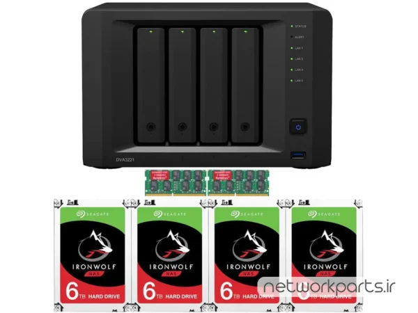 ذخیره ساز تحت شبکه (NAS) سینولوژی (Synology) مدل DVA3221 دارای 24TB (4x 6TB) هارد درایو و 32GB حافظه رم