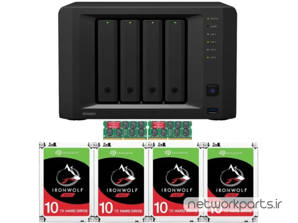ذخیره ساز تحت شبکه (NAS) سینولوژی (Synology) مدل DVA3221 دارای 40TB (4x 10TB) هارد درایو و 16GB حافظه رم