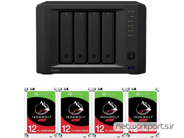 ذخیره ساز تحت شبکه (NAS) سینولوژی (Synology) مدل DVA3221 دارای 48TB (4x 12TB) هارد درایو و 8GB حافظه رم