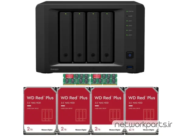 ذخیره ساز تحت شبکه (NAS) سینولوژی (Synology) مدل DVA3221 دارای 8TB (4x 2TB) هارد درایو و 16GB حافظه رم