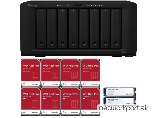 ذخیره ساز تحت شبکه (NAS) سینولوژی (Synology) مدل DS1821+ دارای 48TB (8x 6TB) هارد درایو و 4GB حافظه رم