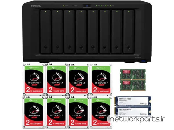 ذخیره ساز تحت شبکه (NAS) سینولوژی (Synology) مدل DS1821+ دارای 16TB (8x 2TB) هارد درایو و 32GB حافظه رم