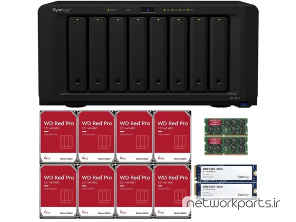 ذخیره ساز تحت شبکه (NAS) سینولوژی (Synology) مدل DS1821+ دارای 32TB (8x 4TB) هارد درایو و 8GB حافظه رم