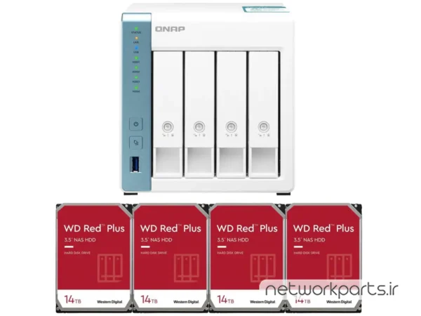 ذخیره ساز تحت شبکه (NAS) کیونپ (Qnap) مدل TS-431K دارای 56TB (4x 14TB) هارد درایو و 1GB حافظه رم