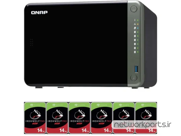 ذخیره ساز تحت شبکه (NAS) کیونپ (Qnap) مدل TS-653D دارای 84TB (6x 14TB) هارد درایو و 4GB حافظه رم