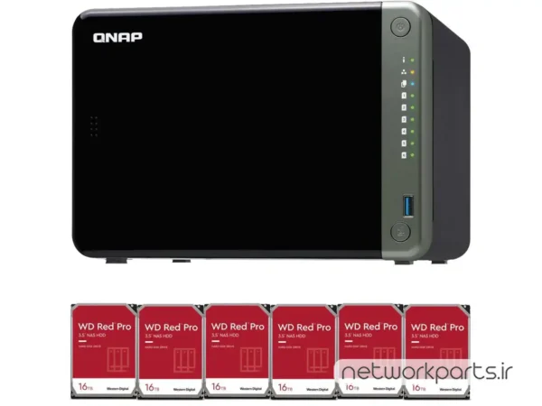 ذخیره ساز تحت شبکه (NAS) کیونپ (Qnap) مدل TS-653D دارای 96TB (6x 16TB) هارد درایو و 4GB حافظه رم