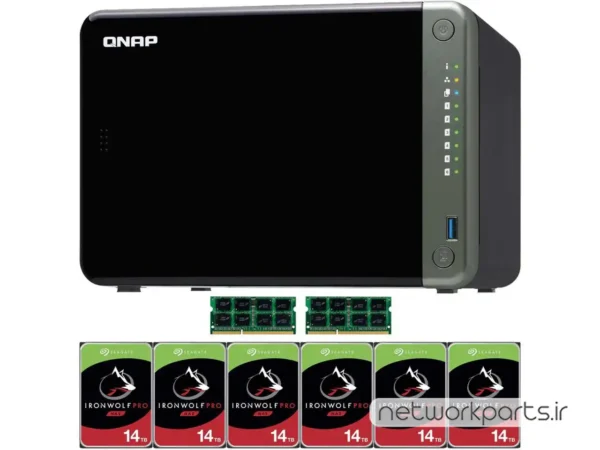 ذخیره ساز تحت شبکه (NAS) کیونپ (Qnap) مدل TS-653D دارای 84TB (6x 14TB) هارد درایو و 8GB حافظه رم