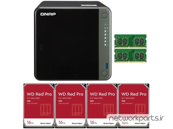 ذخیره ساز تحت شبکه (NAS) کیونپ (Qnap) مدل TS-453D دارای 64TB (4x 16TB) هارد درایو و 8GB حافظه رم