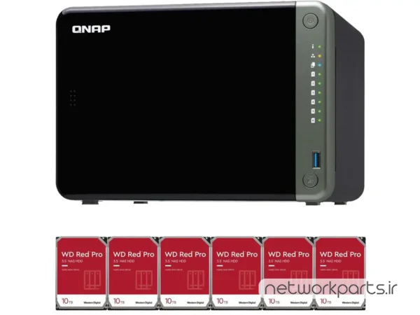 ذخیره ساز تحت شبکه (NAS) کیونپ (Qnap) مدل TS-653D دارای 60TB (6x 10TB) هارد درایو و 4GB حافظه رم